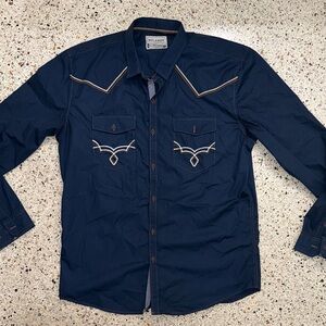 Outlander by Craft Flow navy blue embroidery western button down XL